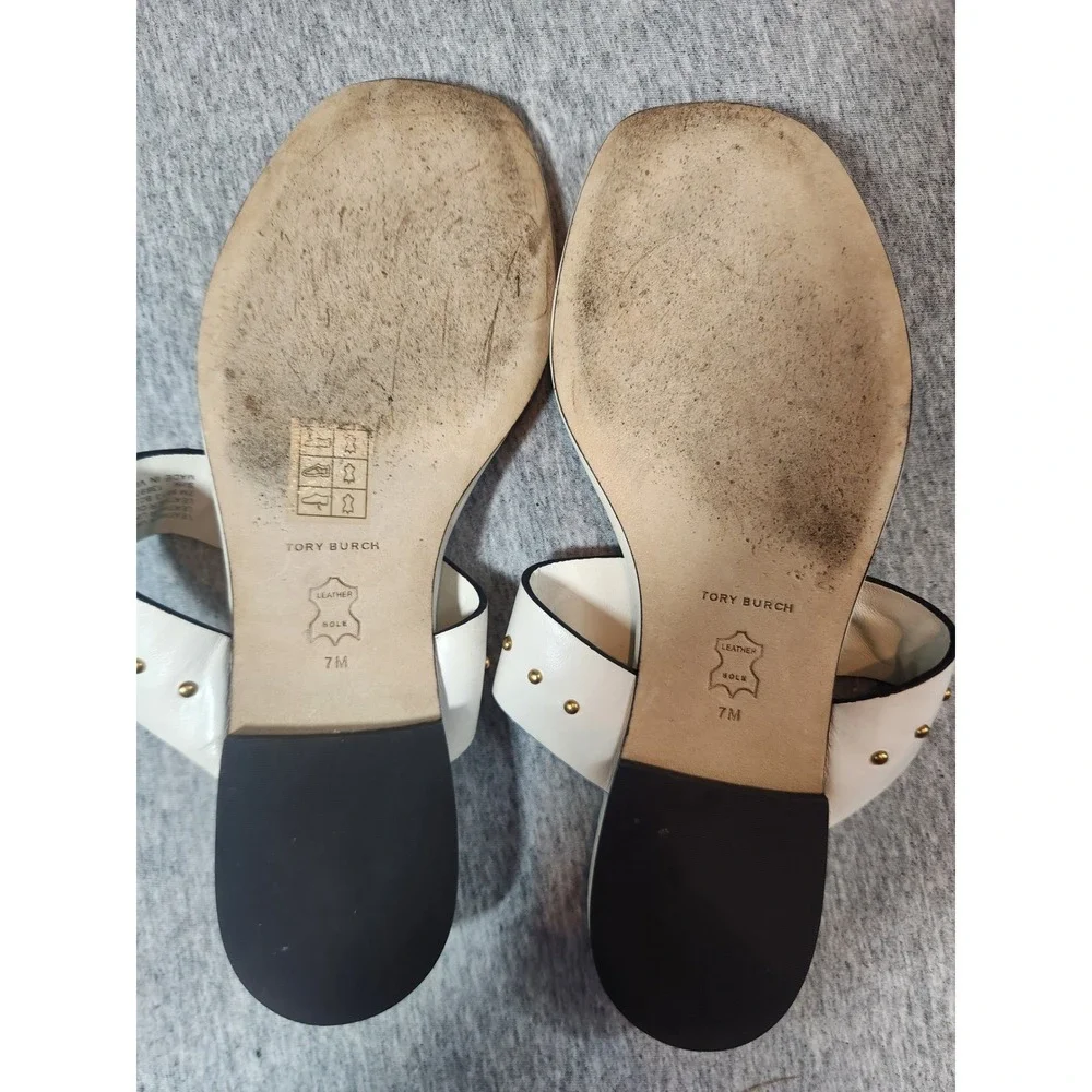 Tory Burch vtg White Leather Studded Chain Link Thong Sandals 7M 8913 B22